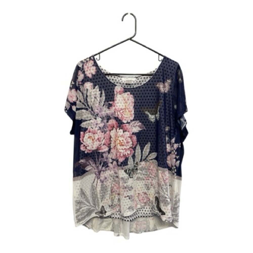 Y2K/Fairy Style Christopher & Banks Navy Floral & Butterfly Printed Blouse XL